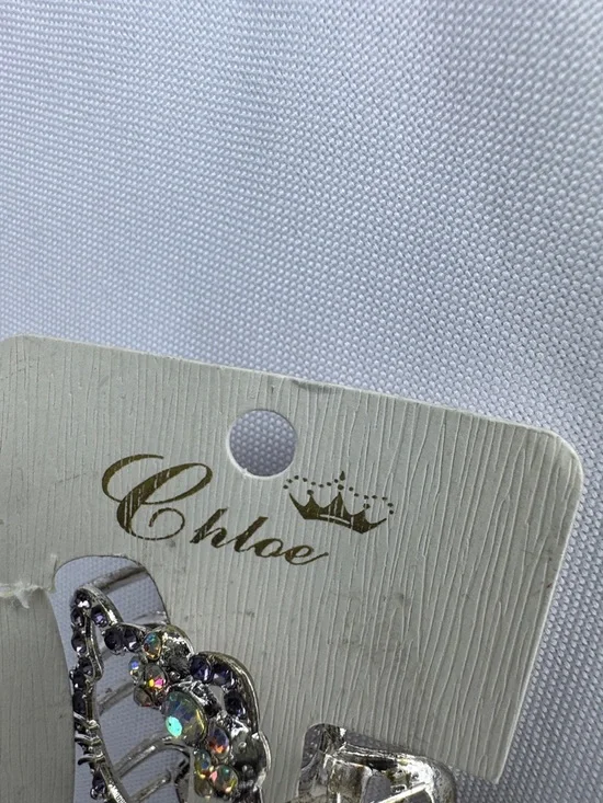 Rhinestone Cat Hair Clip Silver Tone Bow Crystal Claw Clip Cute - Picture 2 of 4